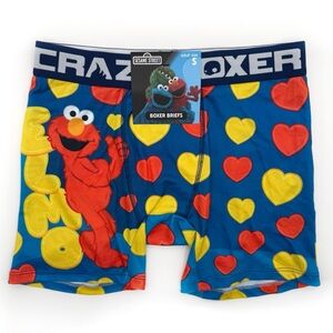 Sesame Street Elmo Crazy Boxer Briefs Mens Small Underwear Hearts Blue Fun Gift